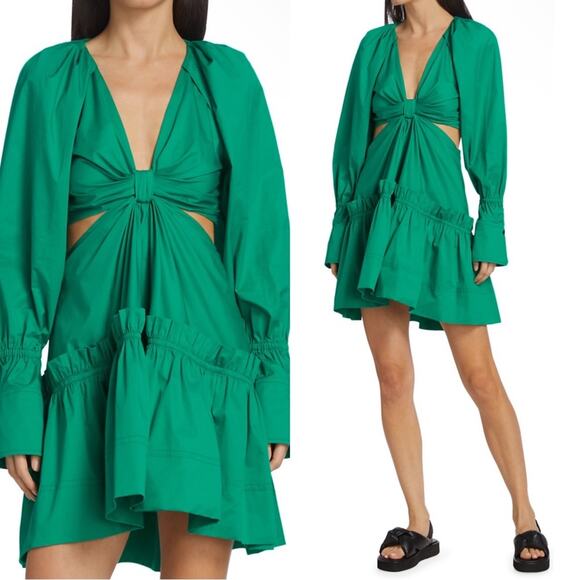 A.L.C. Alexia Cutout Cotton Poplin Tiered Viridian Green Mini Dress Size 6 - Picture 4 of 12